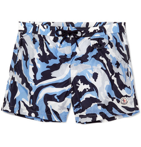 camouflage print mid length swim shorts