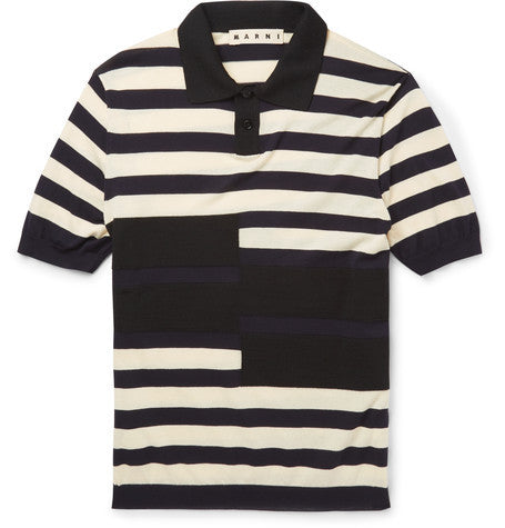 striped cotton and wool blend polo shirt