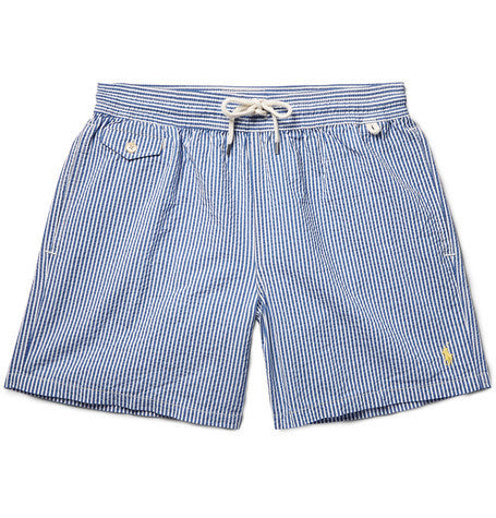 traveler mid length striped swim shorts