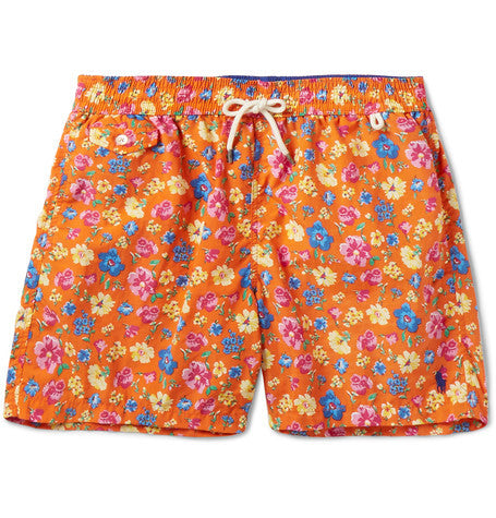 traveler printed mid length swim shorts