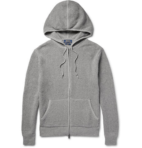 waffle knit cotton and cashmere blend zip up hoodie