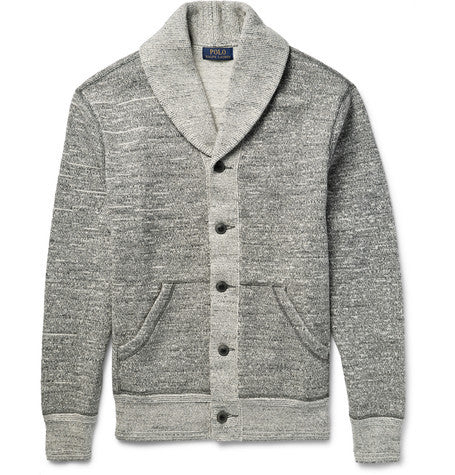 shawl collar melange cotton cardigan