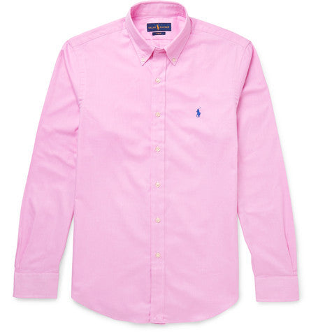 slim fit button down collar cotton twill shirt