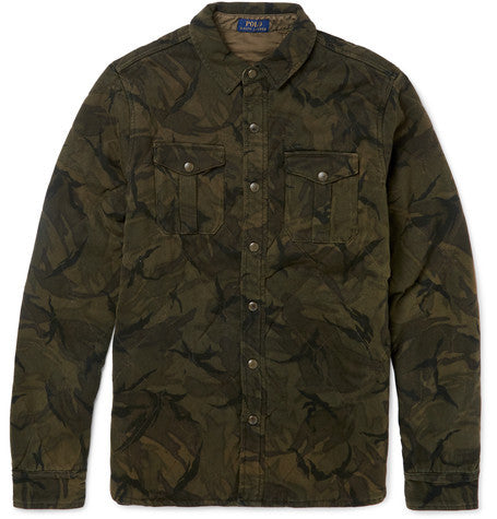 slim fit quilted camouflage print cotton shirt jacket