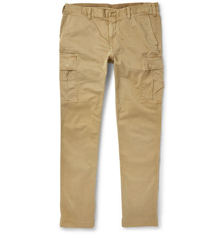 slim fit stretch cotton cargo trousers