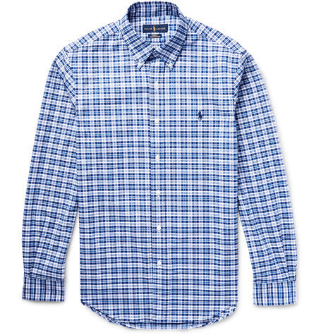 slim fit checked stretch cotton oxford shirt