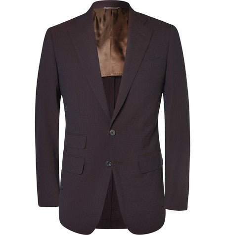 burgundy slim fit wool and silk blend seersucker suit jacket