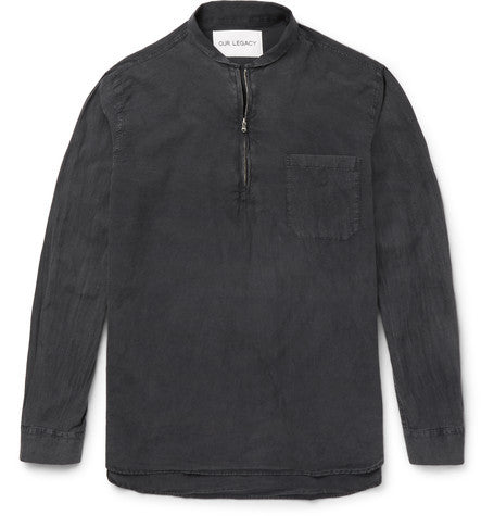 shawl collar half zip cotton shirt