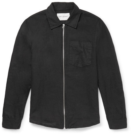 slim fit linen and cotton blend shirt jacket