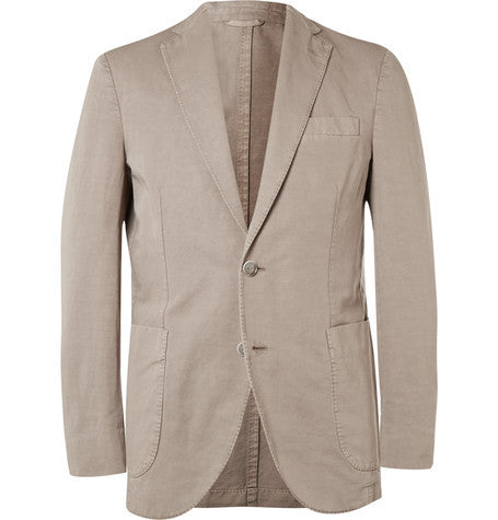 sand slim fit cotton and linen blend blazer