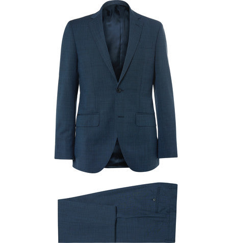 blue slim fit wool and mohair blend suit