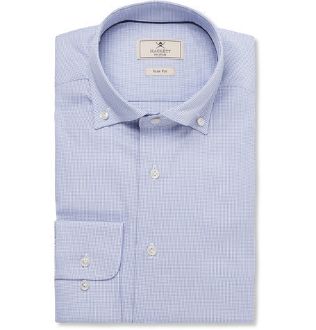 blue button down collar puppytooth cotton shirt