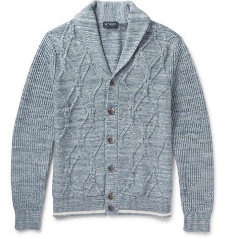 shawl collar cable knit cotton cardigan