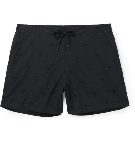 palm tree embroidered cotton shorts