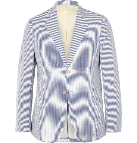 slim fit striped cotton seersucker blazer