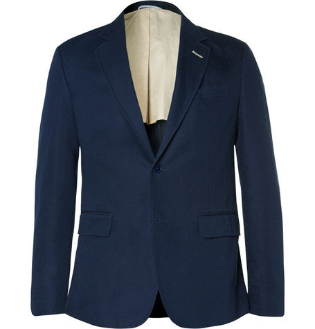 navy cotton and linen blend blazer