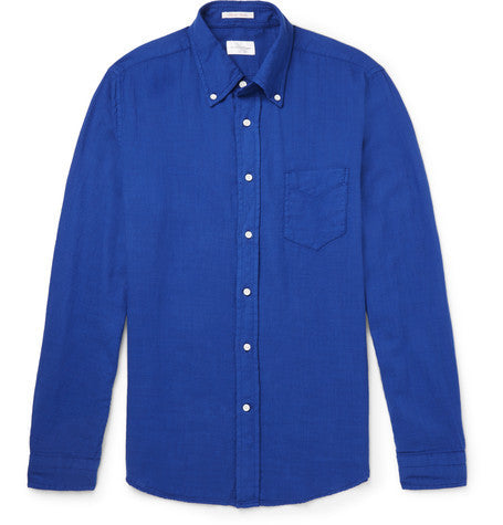 slim fit button down collar basketweave cotton shirt