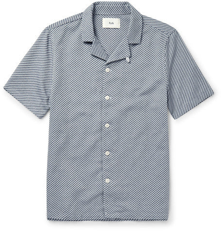 camp collar cotton jacquard shirt
