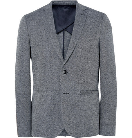 storm blue slim fit birdseye cotton and linen blend blazer