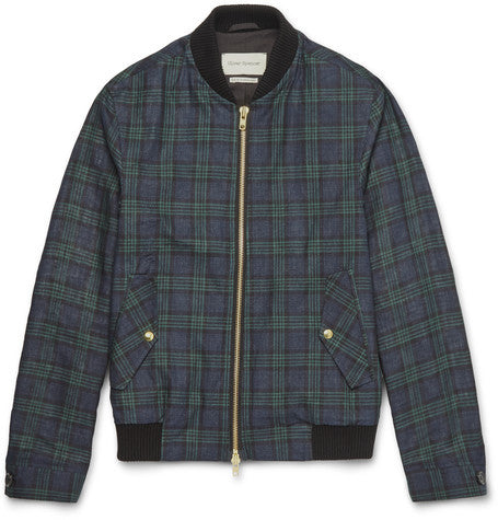 checked linen bomber jacket