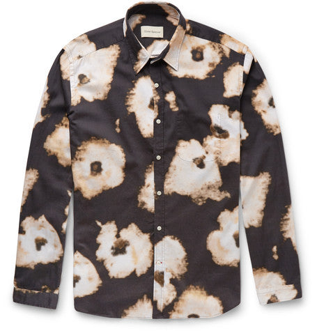 new york slim fit printed cotton blend shirt