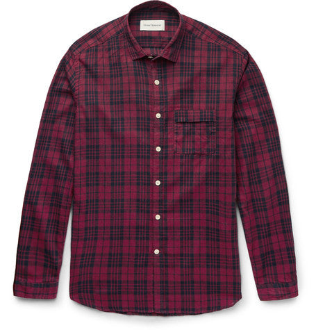 wellington slim fit checked cotton and linen blend shirt