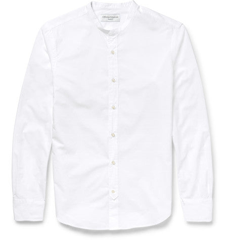 slim fit grandad collar cotton poplin shirt