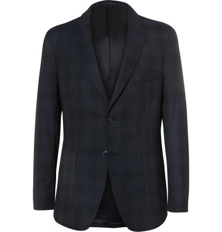 navy slim fit checked wool blazer