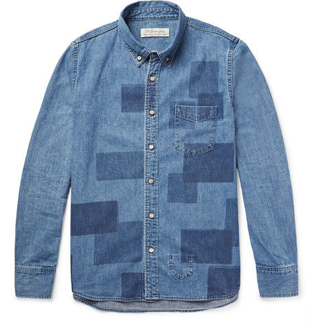 slim fit patchwork effect denim shirt
