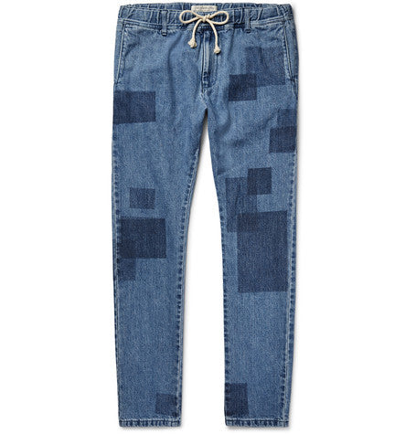 slim fit patchwork effect denim jeans