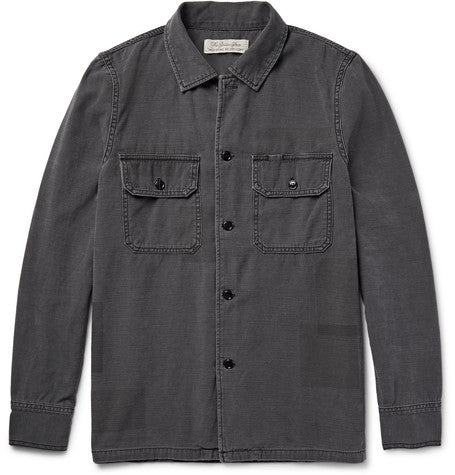 patchwork effect cotton shirt jacket