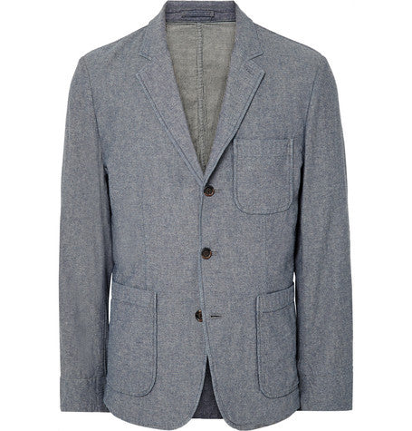 blue double faced cotton chambray blazer