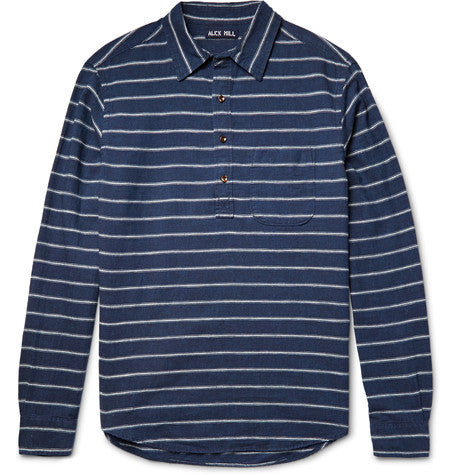 half placket striped linen and cotton blend shirt
