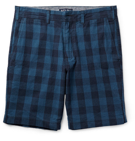 buffalo checked linen and cotton blend shorts
