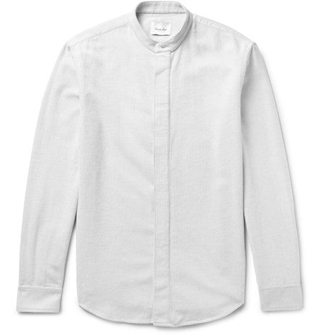 grandad collar cotton flannel shirt