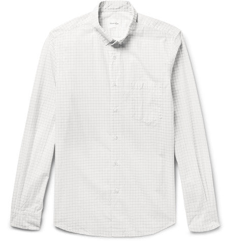 button down collar checked cotton poplin shirt