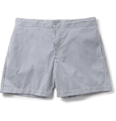roman mid length striped poplin swim shorts