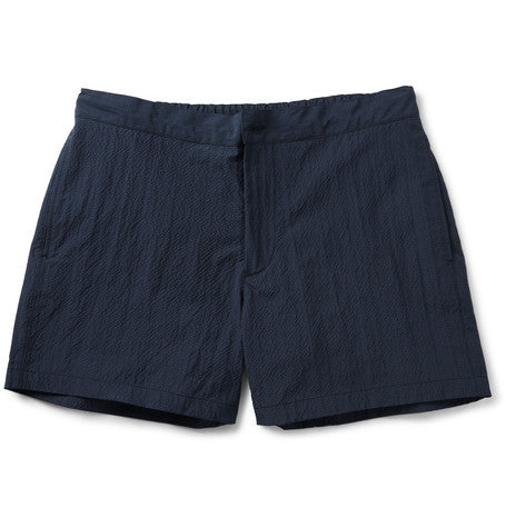 roman mid length checked seersucker swim shorts