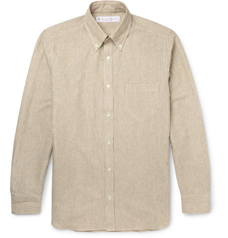 slim fit button down collar striped cotton shirt