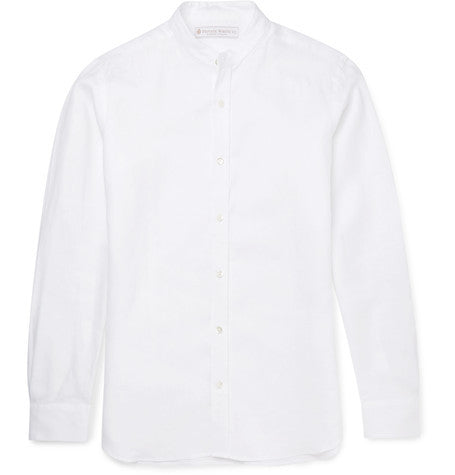 slim fit grandad collar linen shirt