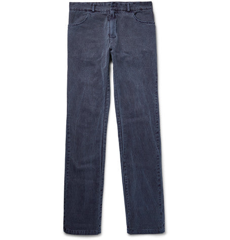 slim fit washed cotton twill trousers