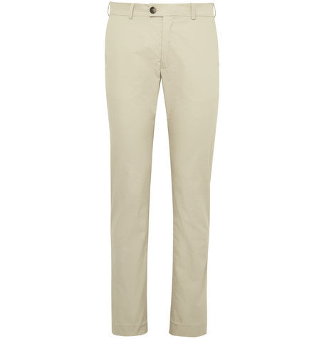 beige slim fit ecoseam  cotton gabardine trousers