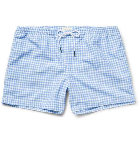 arlen slim fit short length gingham swim shorts