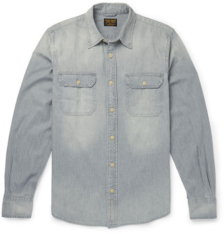 slim fit washed denim shirt