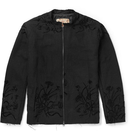 silk embroidered cotton bomber jacket