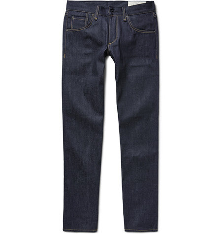 two straight leg raw selvedge denim jeans