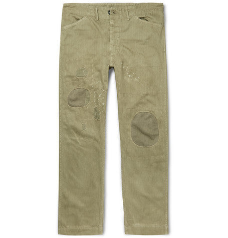 patchwork herringbone cotton chinos