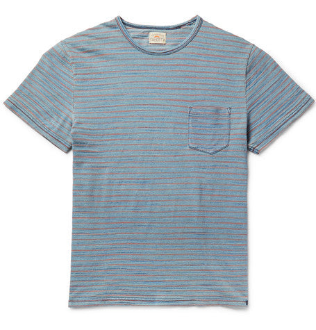 indigo dyed striped cotton jersey t shirt