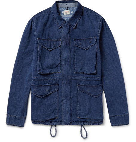 indigo dyed cotton ripstop field jacket