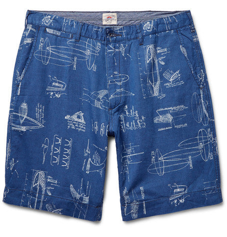 printed cotton and linen blend shorts